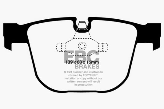 EBC Redstuff rear brake pads for BMW M3 E90 4.0, high-performance brake pads with red friction material showing in the image.