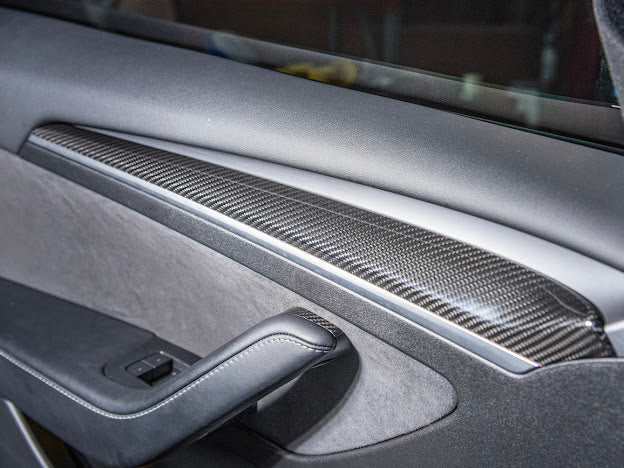 2020-UP TESLA MODEL 3 & Y CARBON FIBER INTERIOR DOOR TRIM PANEL COVER