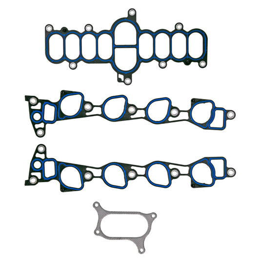 Fel-Pro Ford F-150 engine intake manifold gasket set showing multiple gaskets and sealing surfaces for optimal engine performance.