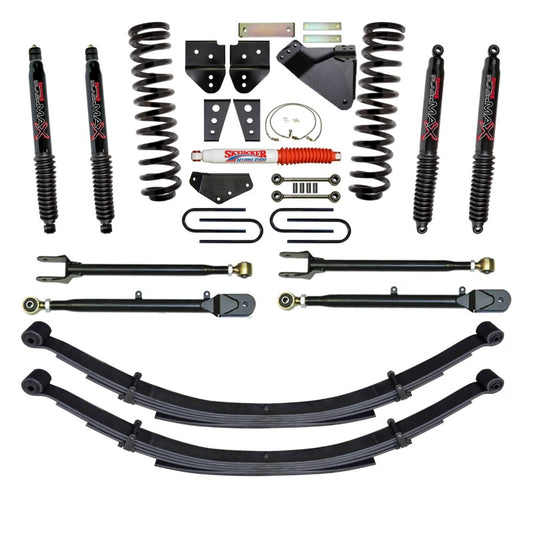 Skyjacker 8.5-inch lift kit installed on Ford F250 4WD gas truck showing lifted suspension and front view of the vehicle