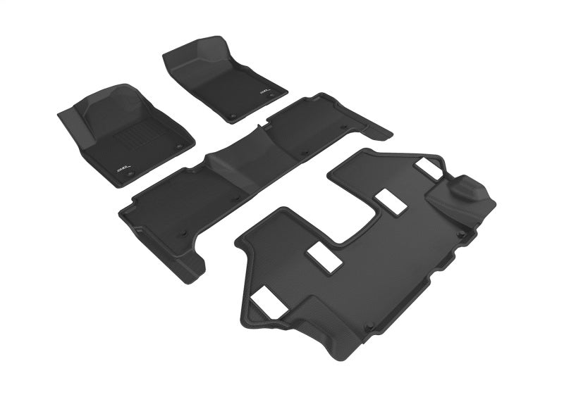 3D MAXpider black rubber floor mats for 17-18 Nissan Armada with bucket seats, full set in the second row.