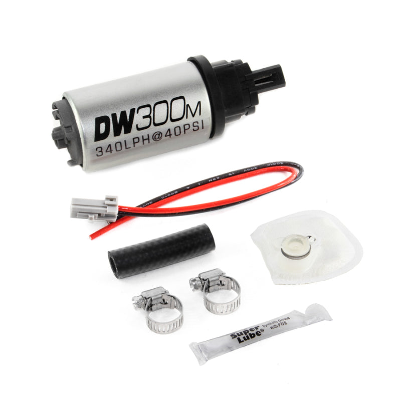 DeatschWerks DW300M series 340 LPH Ford in-tank fuel pump with install kit for 2005-2010 Mustang V6 and V8 models.