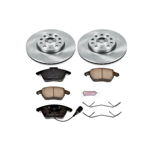 PowerStop OE front brake kit for Audi A3 2010-2012, includes brake rotors and pads, designed for reliable stopping performance.