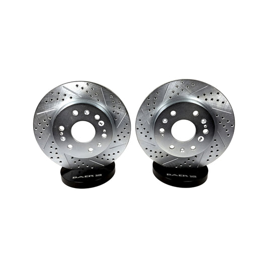 Baer Brakes 15-23 Ford Mustang GT front slot and drilled performance brake rotors, high-performance automotive brake components.