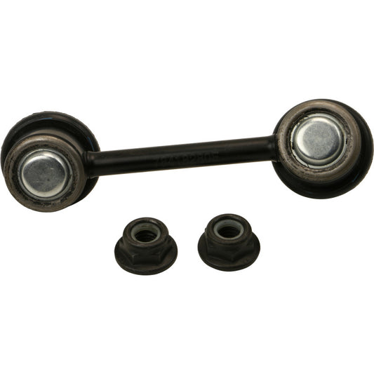 Moog rear right sway bar endlink for Toyota RAV4 2001-2005, close-up of the metal link part showing mounting points.
