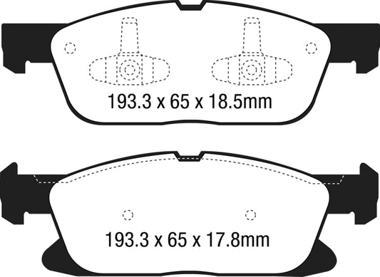 EBC 15+ Ford Edge 2.0 Turbo FWD Redstuff front brake pads, high-performance brake pads for enhanced stopping power and durability.