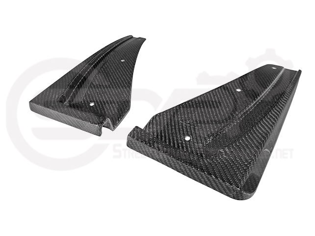 Pair of black carbon fiber mud flaps for 2022-up Cadillac CT5-V Blackwing, featuring Street Driven Performance branding.