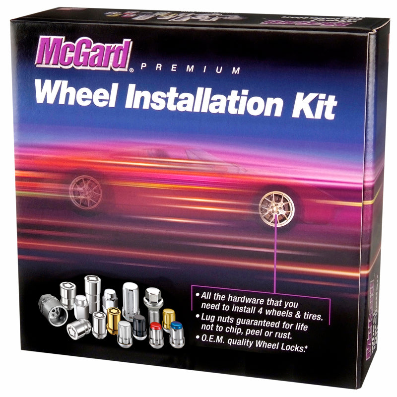 Set of black McGard SplineDrive Tuner lug nuts and tools for Jeep JL, featuring M14x1.5 threads and 22mm hex size.