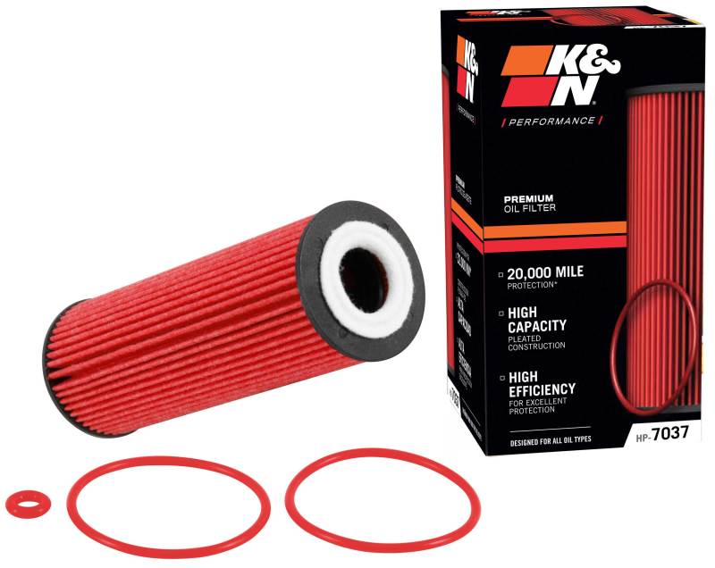 K&N Engineering Ford/Lincoln oil filter with 1.938-inch diameter and 5.5-inch height, designed for engine oil filtration.