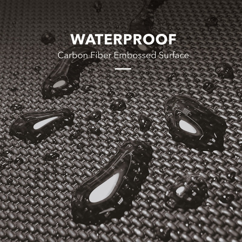 Black 3D MAXpider rubber floor mats for 2019-2023 Genesis G70 RWD, fitting first and second rows, with textured surface design.