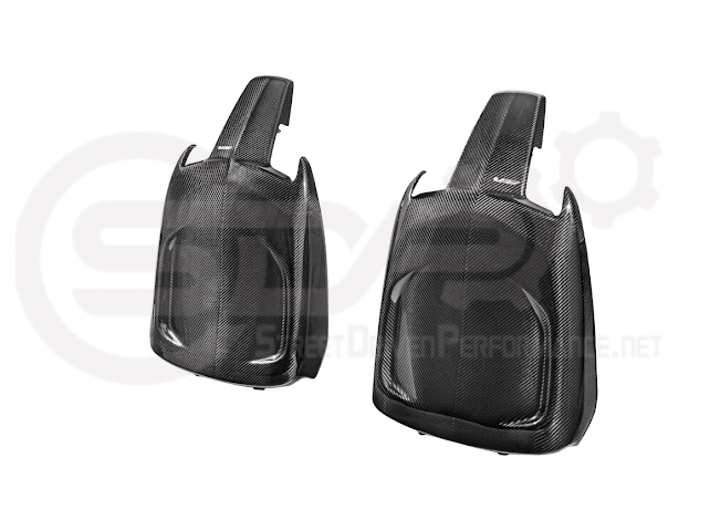 Pair of black carbon fiber seat back panels for Cadillac CT5-V and CT5-V Blackwing, interior dash and trim replacement.