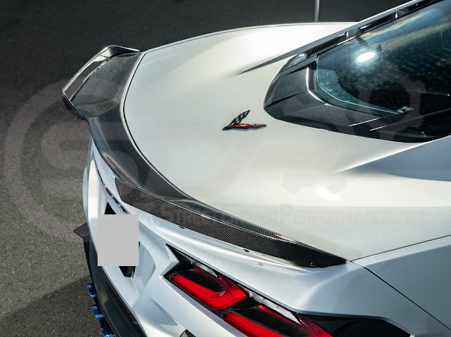 2023-Up CORVETTE C8 Z06 / E-RAY / ZR1 | Z06 FACTORY STYLE CARBON FIBER REAR SPOILER WING WITH 1.5 INCH EXTENDED WICKERBILL WINGLETS