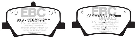 EBC Greenstuff rear brake pads for Volvo XC40 T4 2018+ performance brake upgrade, shown in the image.