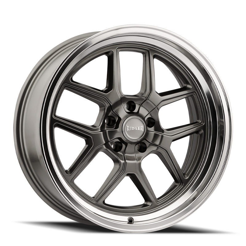 Ridler 610 17x8 cast wheel in gloss grey with polished finish, 5x114.3 bolt pattern, 0mm offset, 83.82mm hub for vehicles