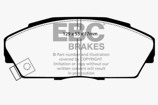 EBC Redstuff front brake pads for 92-94 Acura Integra 1.7 Vtec, high-performance brake pads with red friction material.
