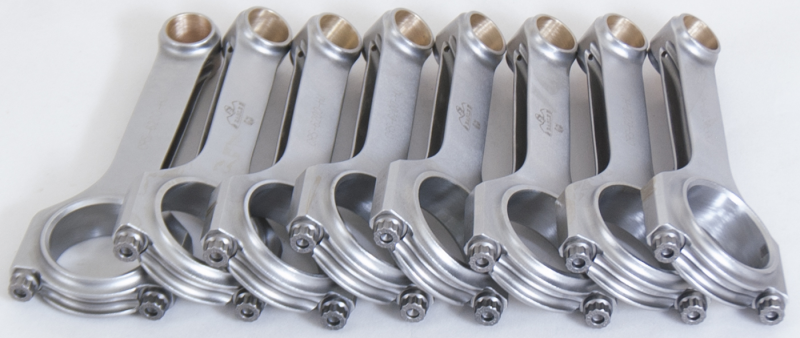Eagle Chevrolet small block H-beam connecting rods with ARP L19 bolts for 8-cylinder engines, set of 8, shown in image