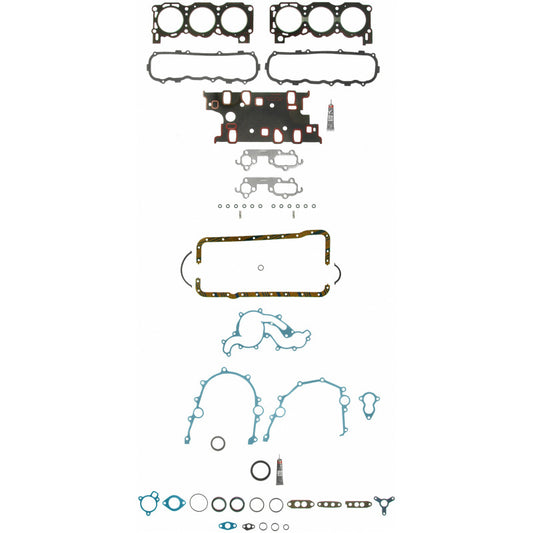 Fel-Pro Ford Mustang II FS 8451 PT-1 engine gasket set showing various gaskets and seals on a white background.