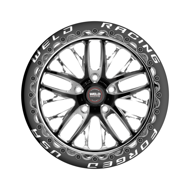 Weld S82 Beadlock forged wheel, 15x10 inches, black center with polished shell, 5x114.3 bolt pattern, black SBL MT design