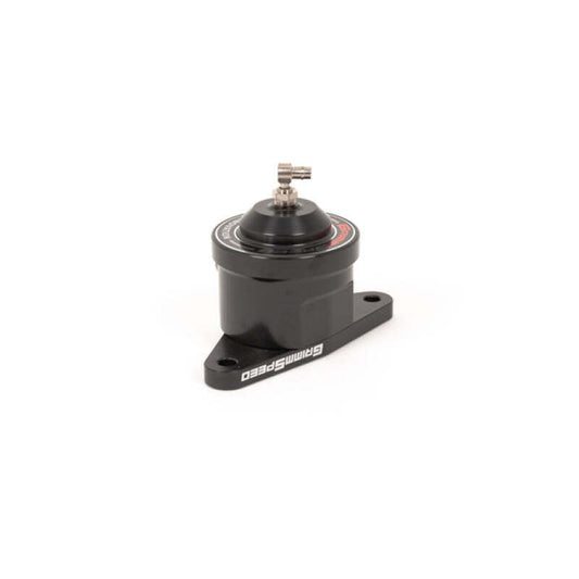 Black GrimmSpeed 04-21 Subaru STI V2 turbo bypass valve, aftermarket automotive part for enhanced engine performance.