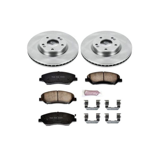 PowerStop OE front brake kit for 2007-2009 Hyundai Santa Fe, includes brake rotors and pads for reliable stopping power.