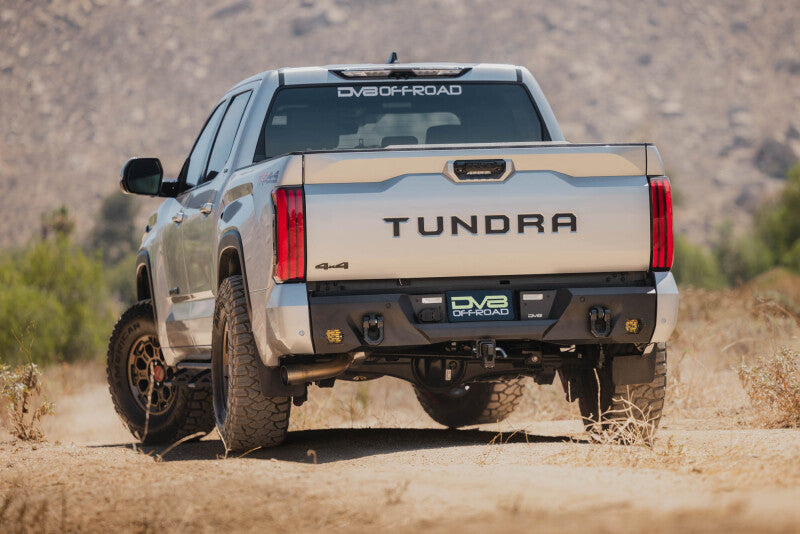 DV8 Offroad steel rear bumper for Toyota Tundra 22-26, featuring robust construction and off-road-ready design.
