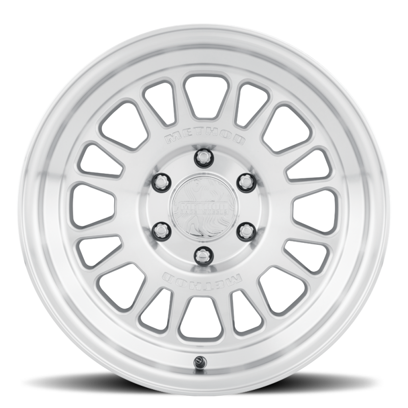 Method MR318 17x8.5 cast wheels with machined finish, 6x5.5 bolt pattern, 0mm offset, 106.25mm bolt circle, clear coat.
