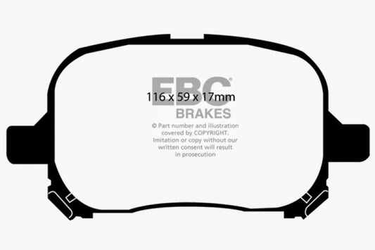 EBC Redstuff front brake pads for Lexus ES300 97-99, performance brake pads with red friction material for improved stopping power.