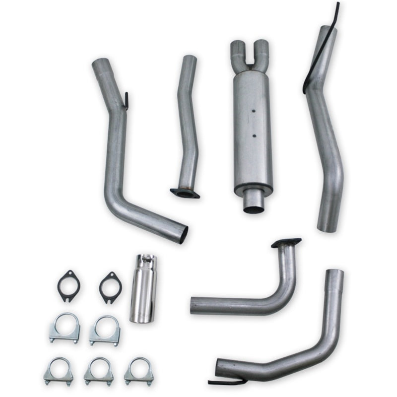 MBRP Nissan Frontier 4.0L V6 single side aluminum cat back exhaust system, shown with sleek metallic finish and piping details.