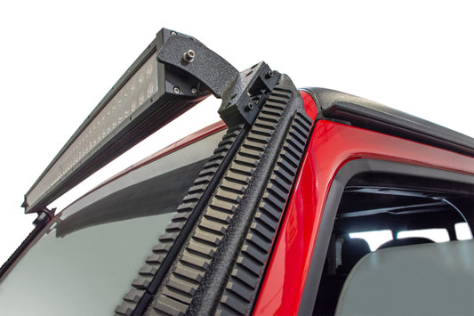 DV8 Offroad JL/Gladiator Picatinny Rail A-Pillar Pod LED Light Mount showing sturdy metal construction and mounting points