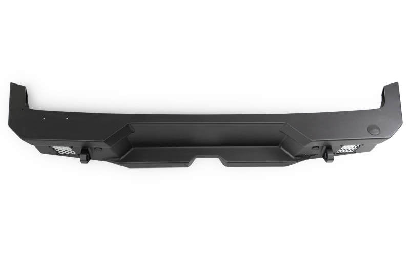 Steel rear bumper for 2018 Jeep Wrangler JL by DV8 Offroad with optional tire carrier, designed for off-road durability and protection.