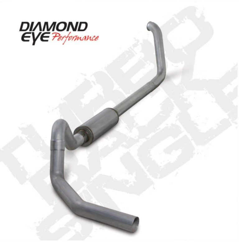 Diamond Eye Performance Turbo Back exhaust system for Ford 7.3L Powerstroke F450, showing the stainless steel piping and muffler.