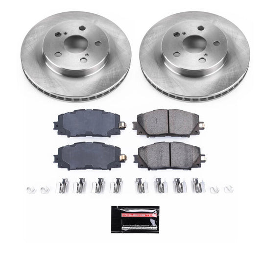 PowerStop front semi-coated rotor kit for 2017-2019 Toyota Prius Prime, performance brake rotor set with black coating.