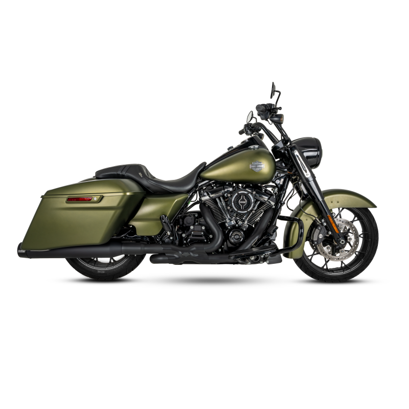 Vance & Hines HD M8 Touring Blackbird 450 slip-on exhaust in wrinkle black for motorcycle, showcasing the sleek, polished design.