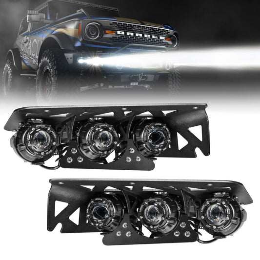 Oracle Lighting LED and laser fog lights for 2021-2024 Ford Bronco steel bumper off-road lighting kit.