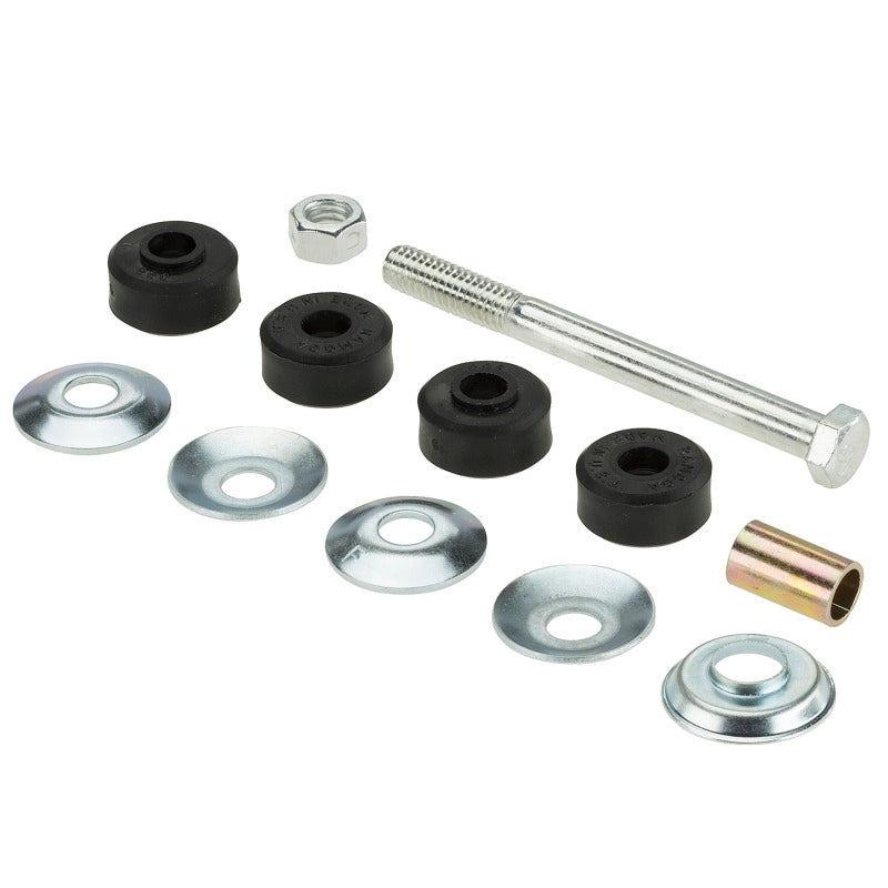 Moog Toyota Echo front sway bar endlinks kit showing metal links with rubber bushings attached to vehicle suspension.
