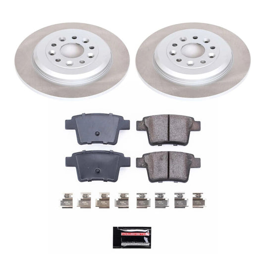 PowerStop rear semi-coated rotor kit for 2008-2009 Mercury Sable, performance brake components with black finish.
