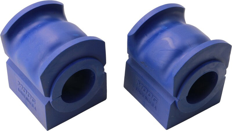 Moog Ford F-150 sway bar bushings, front to frame, for models 2004-2008, shown in black rubber with metal sleeves.