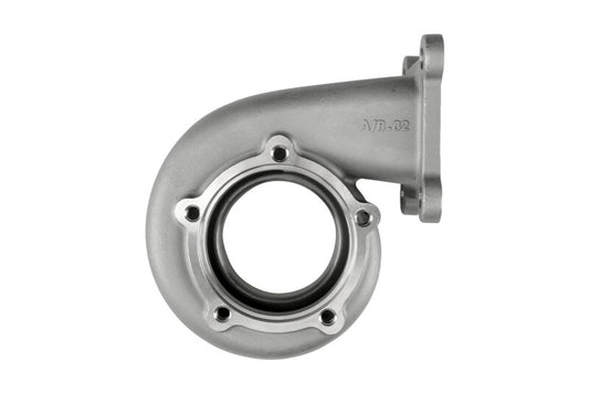 Turbosmart 62mm T4 reverse rotation turbine housing with 0.82 AR, showcasing the metal construction and flange connection.