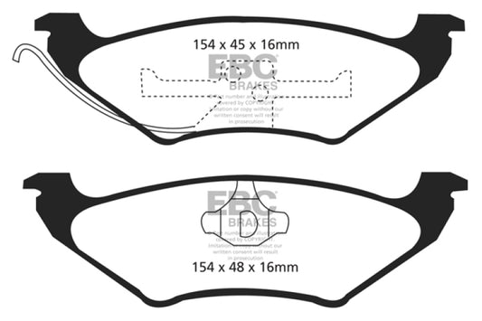 EBC Ultimax2 rear brake pads for Lincoln Town Car 4.6, OE quality brake pads, shown in a close-up image.