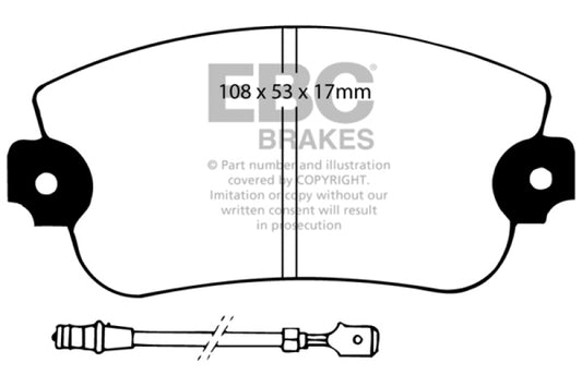 EBC Greenstuff front brake pads for Lancia Beta 75-81 1.8L, performance brake pads with green friction material.