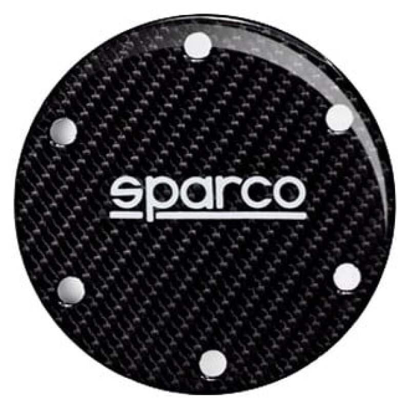 SPARCO steering wheel horn delete in glossy carbon finish, designed for racing and performance vehicles.