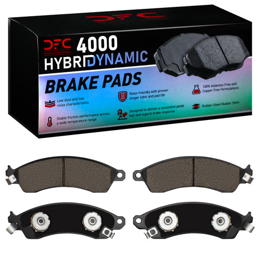 DFC OE brake pads for Pontiac Firebird 4000 Hybridynamic front brake system, showing the new brake pad set with metal backing.