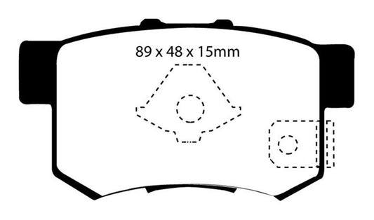 EBC Redstuff rear brake pads for Acura RDX 2.3 Turbo, performance brake pads with red friction material and metal backing plate