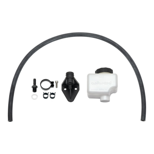 Wilwood brake master cylinder remote reservoir kit with 7oz capacity and fittings, designed for automotive brake systems.