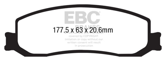 EBC Ultimax2 front brake pads for Ford F250 Super Duty 6.2 2WD, OE type, showing the brake pad set with friction surfaces.