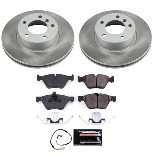 PowerStop 2006 BMW 325i front semi-coated rotor kit with performance blank brake rotors and hardware for enhanced stopping power.