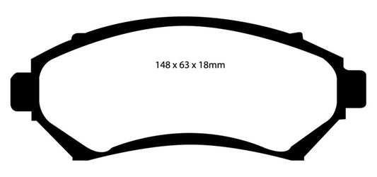 EBC Redstuff performance front brake pads for Buick Century 97-03 3.1, showing the red brake pad material and metal backing plate.