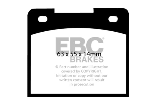 EBC Greenstuff rear brake pads for Volvo 140 1.8, high-performance brake pads with green friction material, front view.