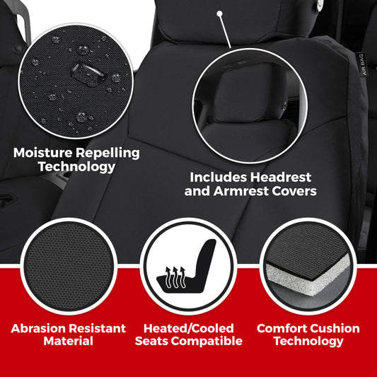 Covercraft Endura PrecisionFit second row seat covers for 2021-2024 Ford Bronco in charcoal and silver, custom-fit upholstery.
