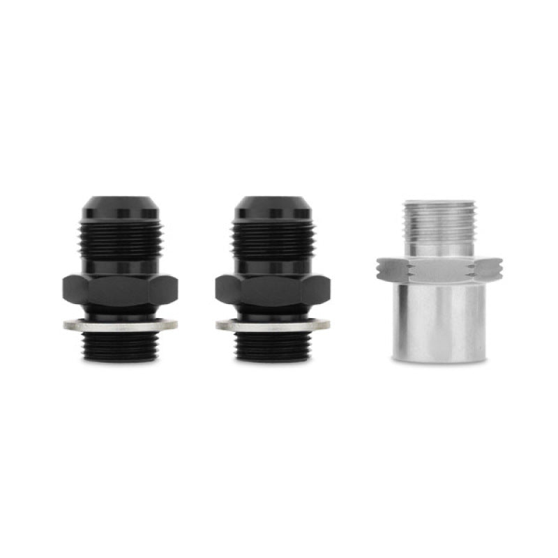 Mishimoto black thermostatic oil cooler kit for 2015 Ford Mustang EcoBoost, showing the oil cooler and hoses.